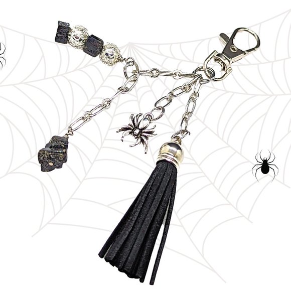 Black Suede Tassel Spider Purse Charm Backpack Bling Handbag Swag - Picture 1 of 7